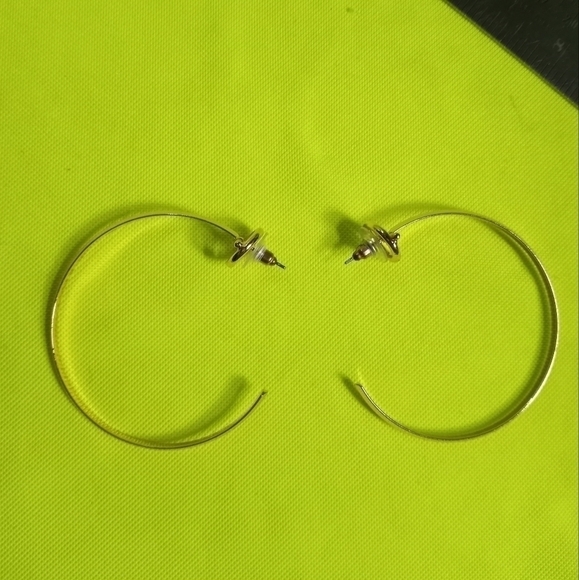 Goldtone large half hoop post earrings - Picture 4 of 5